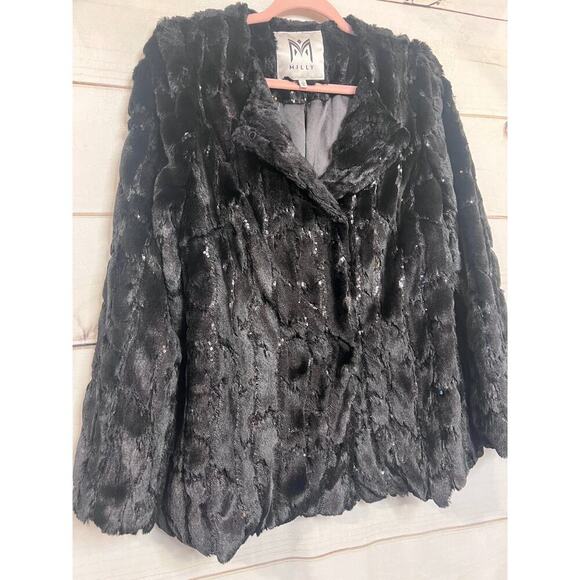 Milly Faux Fur Black Sequins Size LG Perfect For The Holidays - Picture 6 of 6